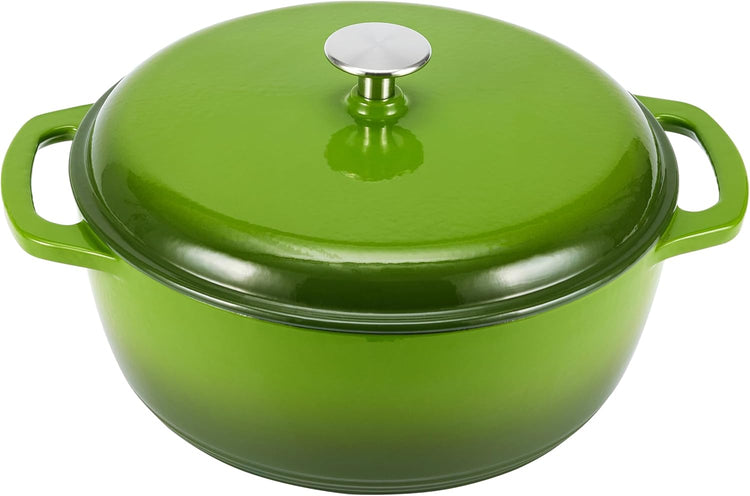 Amazon Basics Cast Iron Dutch Oven Pot with Lid, Enameled, Round, Dual Handles, Heavy-Duty, Medium, 6-Quart, Green - Nestoria