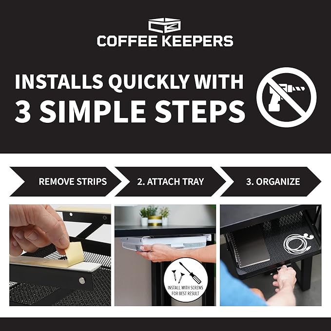Keepers – Under Desk Drawer Slide Out – Metal Under Desk Storage Drawer for Office, Home, RV – Slim Under Table Drawer Attachment with Easy DIY Mount, Space Saving Organiser - 11x10x2.5 in - Black