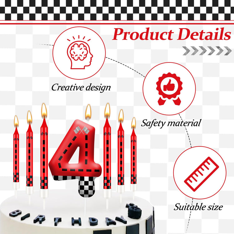 13PCS Racing Car Theme Birthday Candle Set with Checkered Flag Design (13 Count)