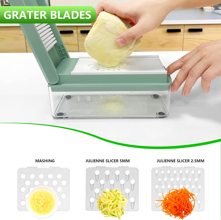 Vegetable Chopper, Onion Chopper Dicer, Mandoline Slicer, Food Chopper with Container, Vegetable Cutter for Salad Potato Carrot Garlic(10 Blades, Blue White)