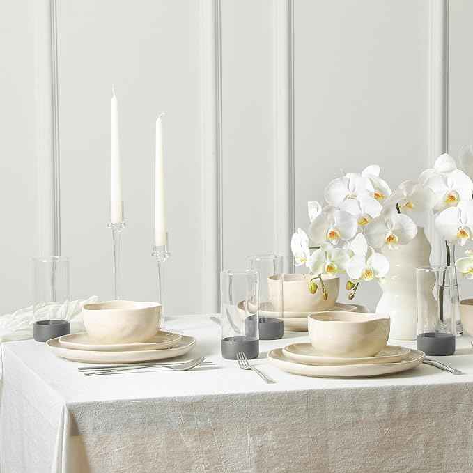 Stone Lain Mirella 16-Piece Dinnerware Set Stoneware, Borosilicate Glass, Beige