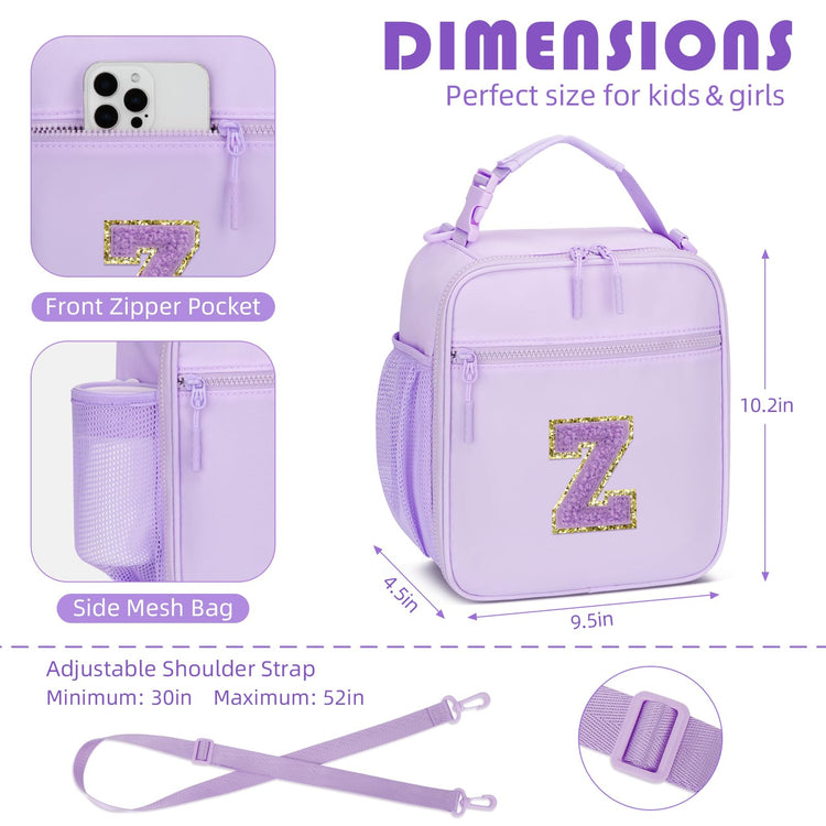 Initial Insulated Lunch Bag for Girls Kids
