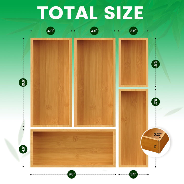 Bamboo Drawer Organizer Set (5 Compartments)