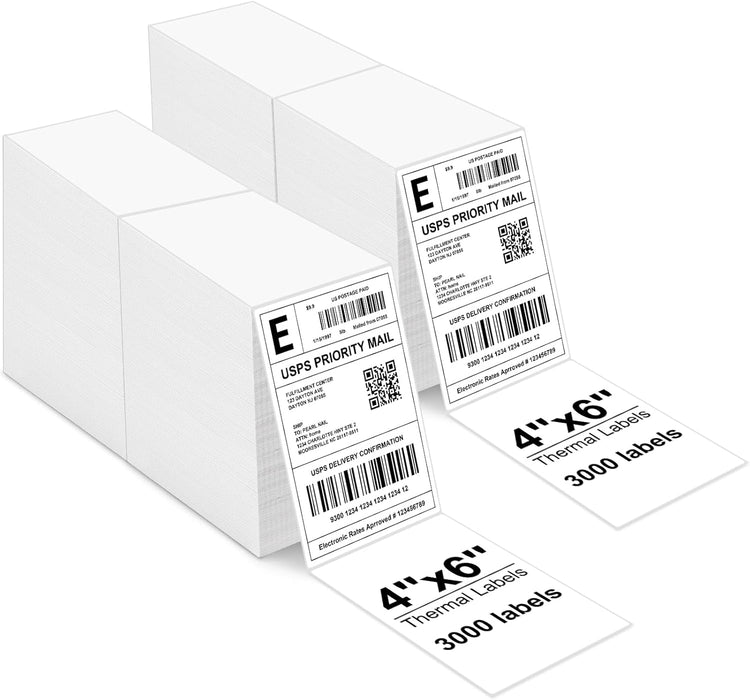 Bulk 4x6 Thermal Labels - 6000 Adhesive Labels | Smudge-Resistant & BPA-Free | Thermal Printer Compatible