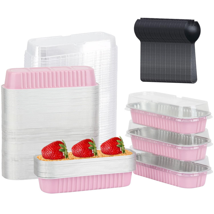 Mini Loaf Cake Pans with Lids 100 Pack (6.8 Fl Oz)