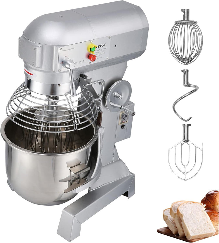 Happybuy 20Qt Commercial Food Mixer with Timing Function, Commercial Mixer 1100W Stainless Steel Bowl Heavy Duty Electric Food Mixer Commercial with 3 Speeds Adjustable, Perfect for Bakery Pizzeria