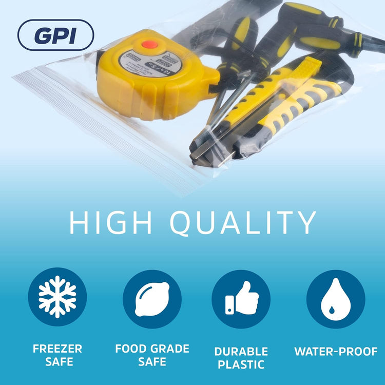 Clear Plastic Reclosable Zip Bags - Bulk GPI Pack of 200 6" x 9" 4 mil Thick Heavy Duty, Strong & Durable Poly Baggies with Resealable Zipper Lock for Travel, Storage, Packaging & Shipping.