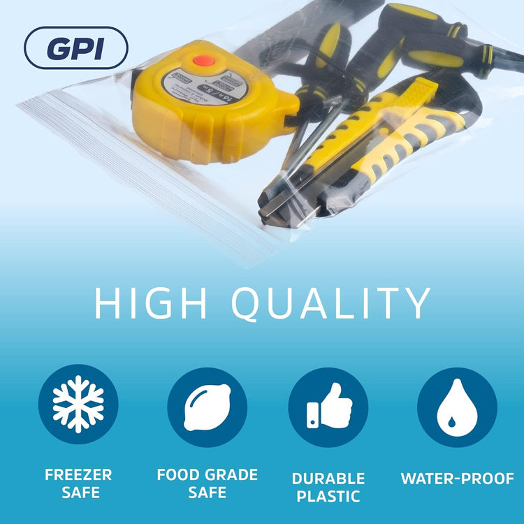 GPI - 9" X 12" - Bulk Pack of 500, 4 Mil Thick, Heavy Duty, Clear Plastic Reclosable Freezer Zip Bags, Strong & Durable Poly Baggies with Resealable Zipper Top Lock.