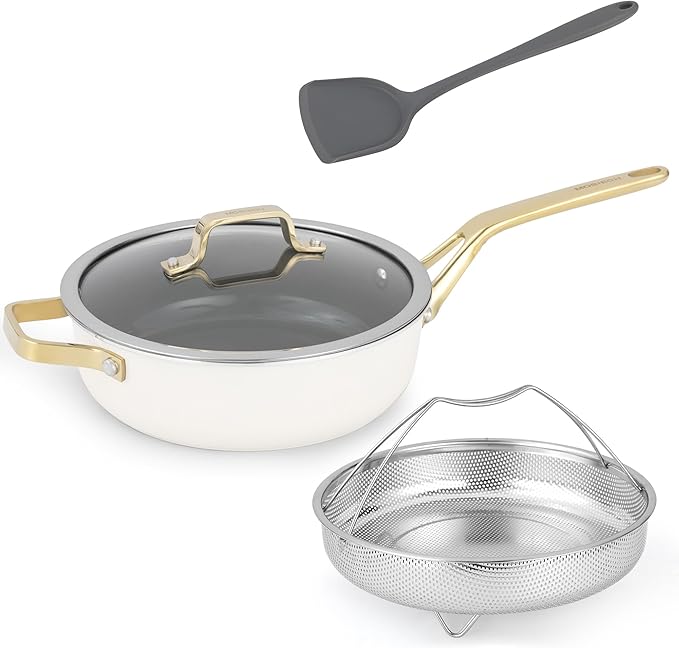 10-Inch Ceramic Non-Stick Cookware Set, 8-in-1 Multifunctional Cookware, Interior & Exterior Ceramic Coating, PFAS/PTFE/PFOA-Free, Compatible with All Stovetops, Oven-Safe up to 450°F