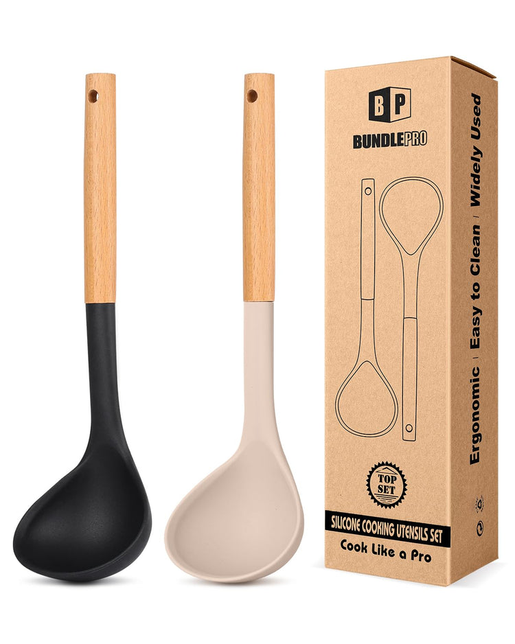 Silicone Soup Ladle with Wooden Handle (2 Count)