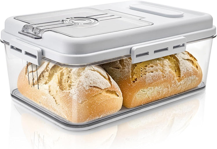 DEAYOU Bread Box for Kitchen Counter, Airtight Bread Storage Container for Homemade Bread, Time Recording Bread Keeper with Lid, Clear Bread Holder for Sourdough, Loaf, Toast, Bagel, Donut, Cookies