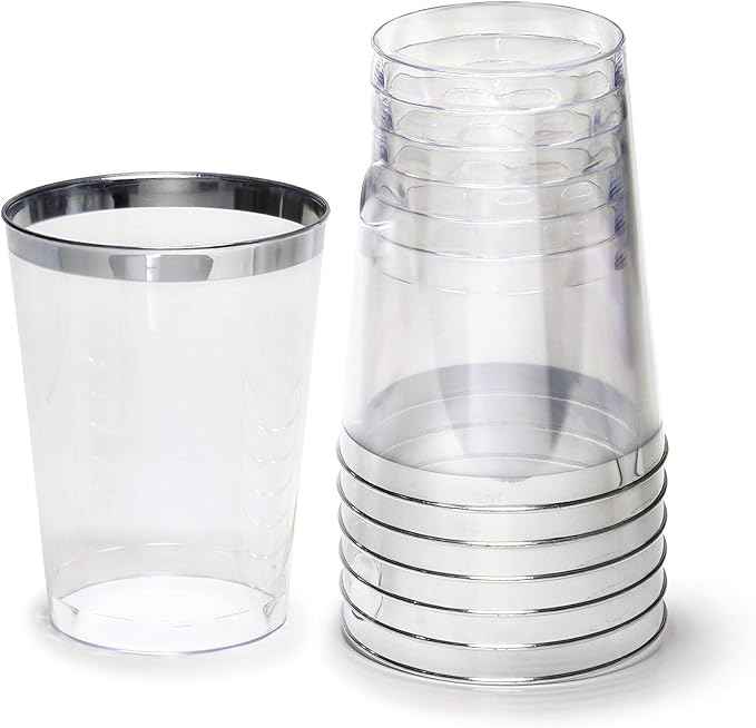 " OCCASIONS " 640 Piece set (80 Guests)-Heavyweight Wedding Party Disposable Plastic Plate Set - 80 x 10.5'' + 80 x 8''+Silverware+12oz Cups+Napkins (Imperial in White & Blue & Silver)