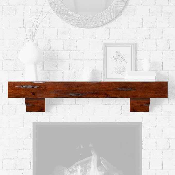 MANTELSDIRECT Breckenridge 60” Fireplace Mantel Shelf with Corbels – Rustic Floating Mantel Shelf for Over Fireplace – Cherry - Wood Shelf for Wall – Pine Box Construction