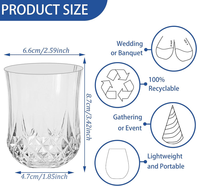 12 PCS Transparent Stemless Wine Glasses,Plastic Reusable Cups 9OZ Vintage Drinking Glasses Tumblers for Whisky, Beer, Juice, Beverages, Cocktai