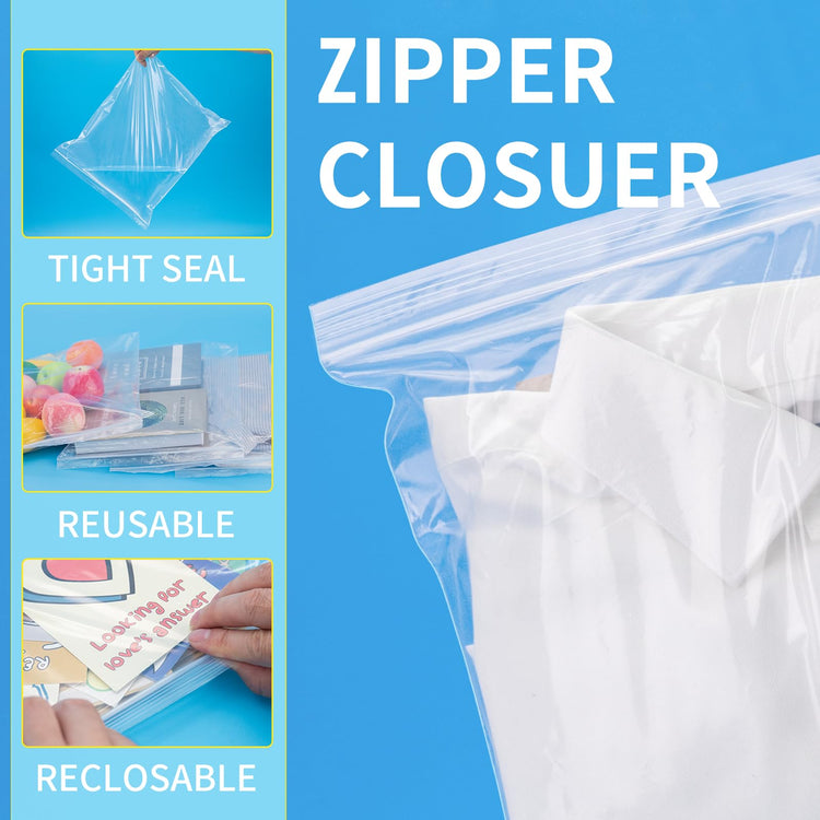 60Pcs 10"x13" Clear Large Plastic Zip Bag (60 Count)