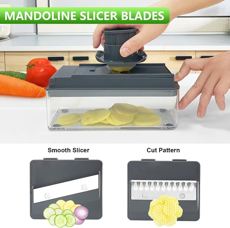 Vegetable Chopper, Onion Chopper Dicer, Mandoline Slicer, Food Chopper with Container, Vegetable Cutter for Salad Potato Carrot Garlic(9 Blades, Grey)