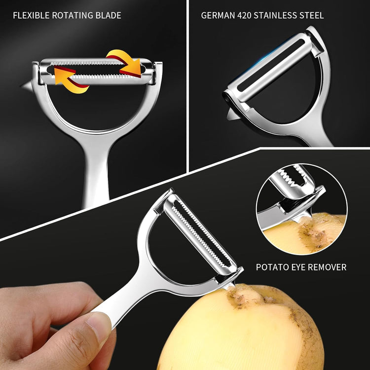 MAD SHARK Ultra Sharp Vegetable Peelers for Kitchen Fruit Apple Potato Peelers,Design with Ergonomic Non-Slip Handle, Y-Shaped Stainless Steel Serrated(Flat&Serrated Blade 2pc)