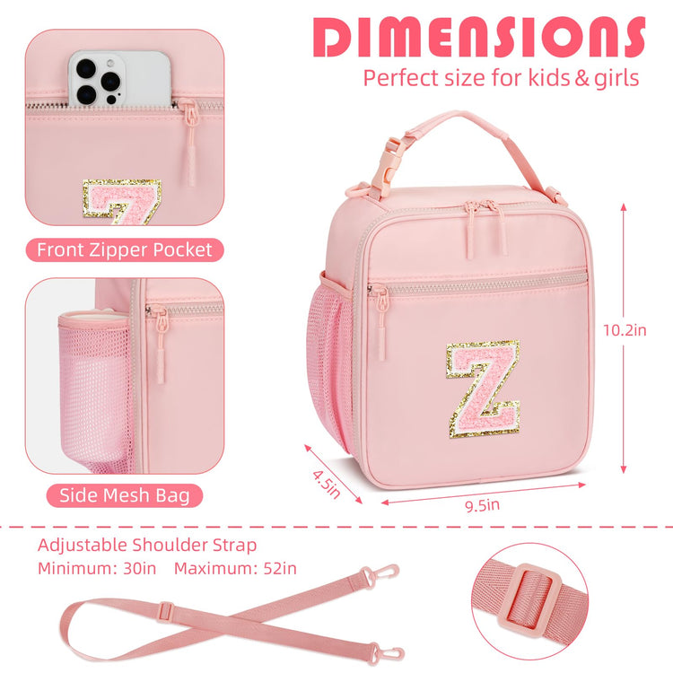 Lunch Box Kids Large Initial Insulated Lunch Bag for Girls