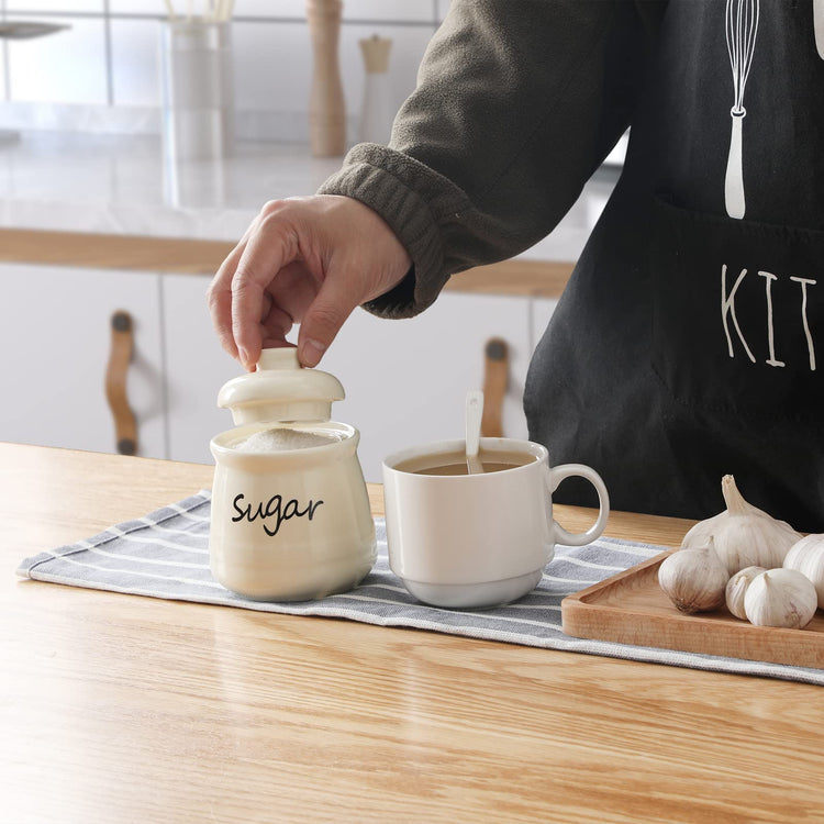 Ceramic Sugar Bowl with Lid and Spoon 12oz (12 Ounce)