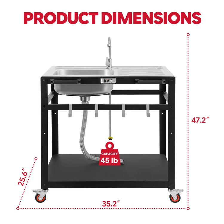 35" Movable Outdoor Grill Cart with Stainless Steel Sink & Faucet