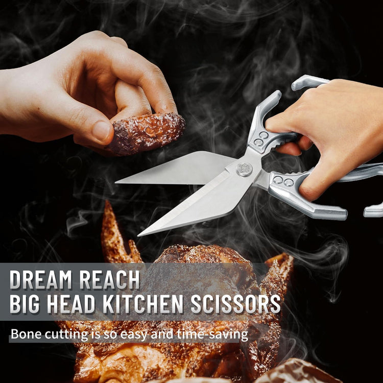 Heavy Duty Poultry Shears for Food with Silver Ergonomic Handle