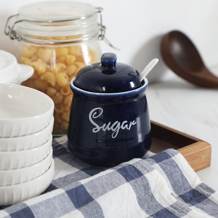 Farmhouse Porcelain Sugar Bowl with Lid and Spoon 12oz