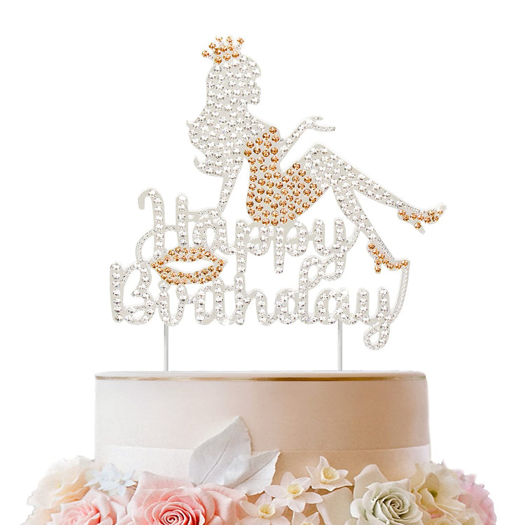 Happy Birthday Crown Queen High Heel Rhinestone Cake Topper