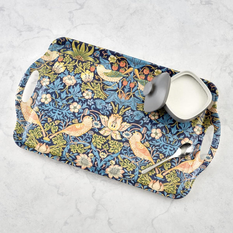Pimpernel Morris & Co Strawberry Thief Blue Tray with Handles - Decorative Melamine Serving Tray for Afternoon Tea, Coffee Table Display, Garden Party Entertaining, Charcuterie Board, Gifting