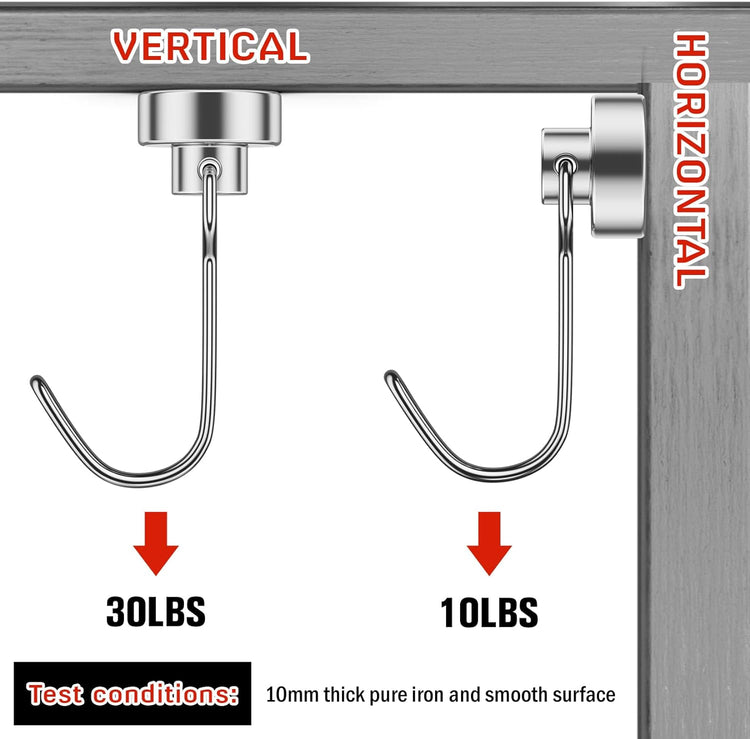 FINDMAG Magnetic Hooks, 30lbs+ Strong Magnetic Hooks for Refrigerator, 2025 Cruise Ship Essentials, Magnet Hooks Heavy Duty for Kitchen, Home, Classroom, Whiteboard, Beach Vacation (6 Pack, Silver)
