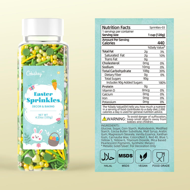 Cobakey Easter Sprinkles for Cookies 4.23 Ounce Spring Sprinkles for Baking Gold Star Edible Heart Perfect for Easter Cake Decorations, Baking, Ice Cream, Cookies, Cupcake Topper