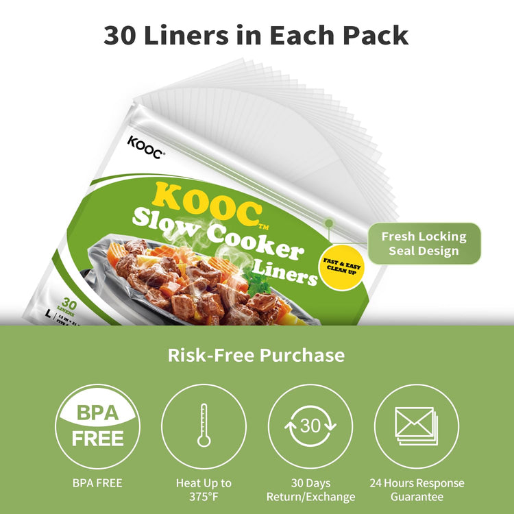 30 Count Slow Cooker Liners 13" x 21" Large Size Fits 3