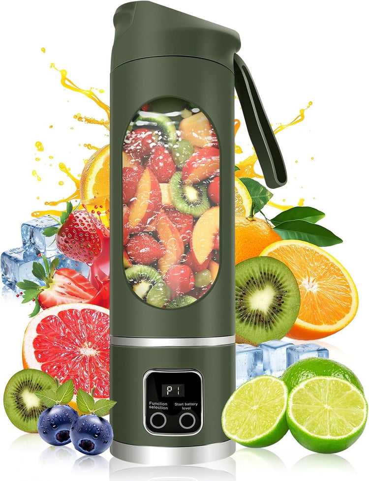 Portable Personal Electric USB Juicer,500ML Mini Blender Portable Blender For Shakes and Smoothies juice,12 Blades Great for Mixing,Compact、Convenient and Versatile (Green)