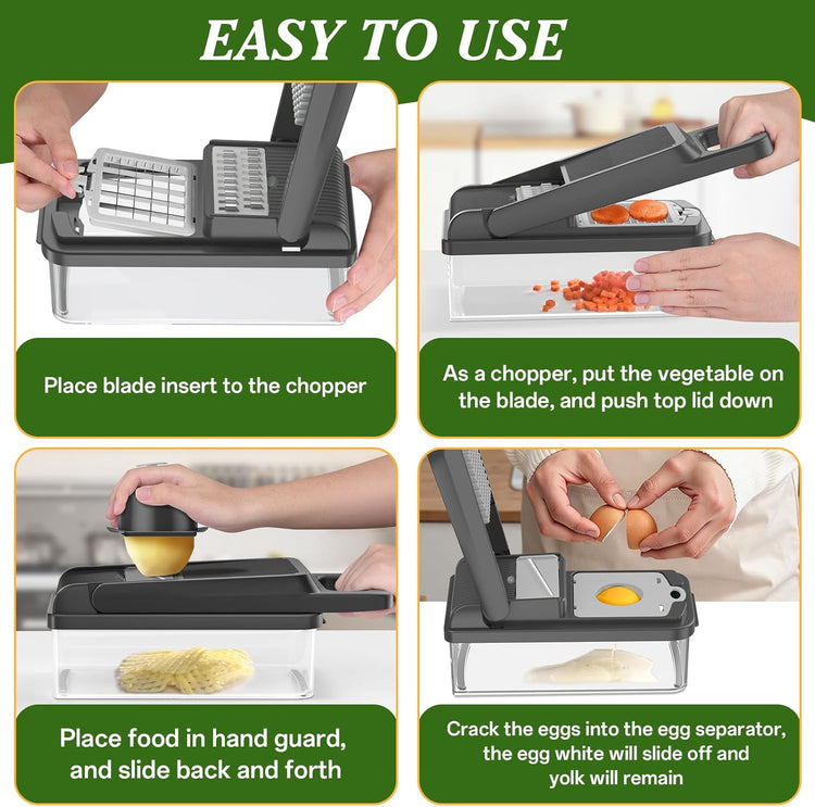 HomeHacks Vegetable Chopper Vegetable Cutter, 12 in 1 Kitchen Gadget, Dicer, Slicer, Onion Cutter, Salad, Cheese Grater & Egg Separator - Multi-Functional Veggie Chopper Lid with Handle (Grey)
