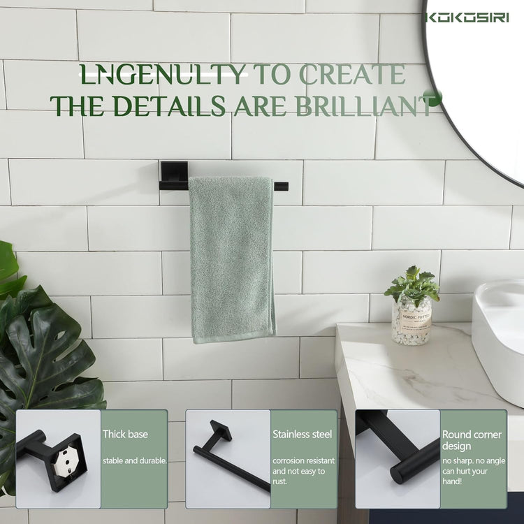 KOKOSIRI Towel Bar Matte Black Bathroom Hardware Hand Towel Rails, Suitable for Wall Mounted Towel Holder Screw in 2 Pack, Stainless Steel B3008BK-P2