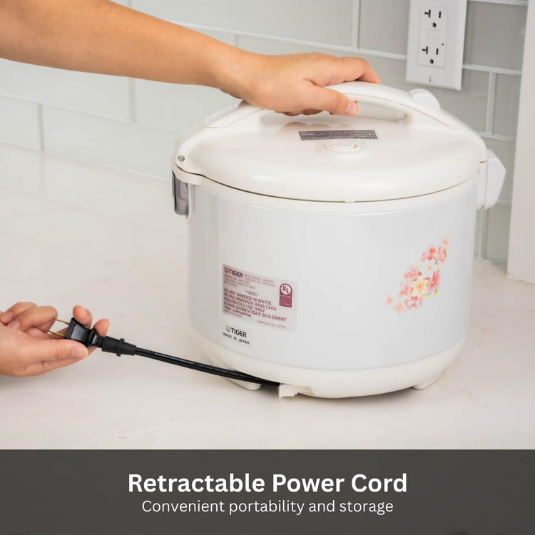 JNP-1800-LF 10 Cup Capacity White Rice Cooker with Non-Stick Inner Pot, Retractable Power Cord, and Keep Warm up to 12 hours (Flower)