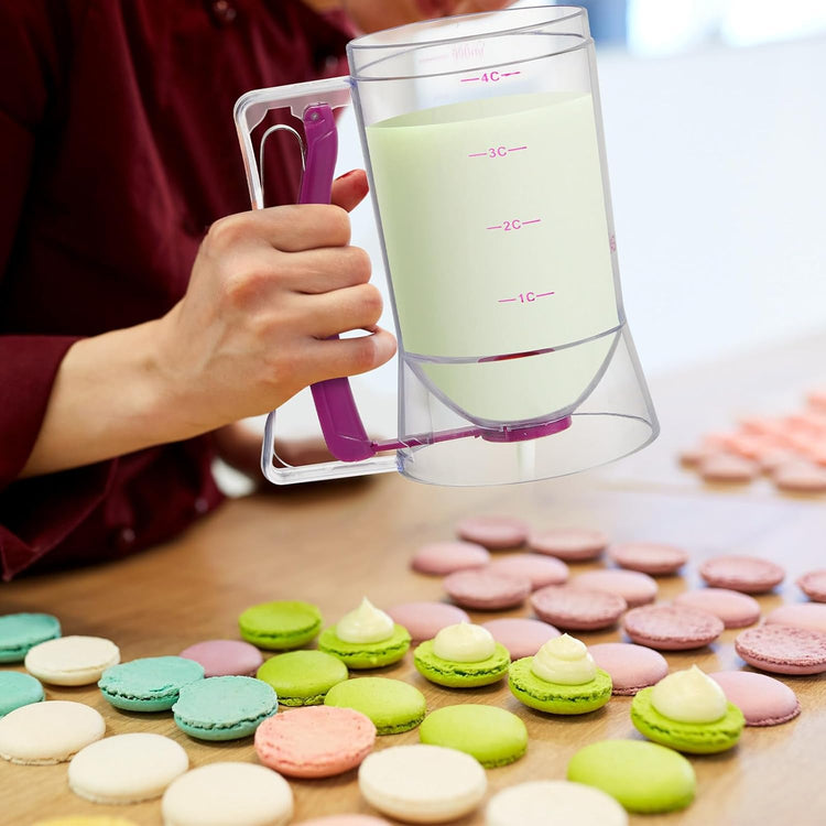 2 Pcs Cupcake Batter Dispenser Pancake Mix Dispenser 4 Cups with Squeeze Handle Tools for Pancake, Cupcake, Cookie, Cake, Waffles, Ice Cream Baking Gifts for Kitchen Housewarming (Purple)