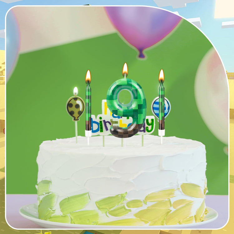 13 Pcs Dynamite Candles 12 TNT Themed Birthday Cake Candles and Number 9 Candle Cake Topper for Pixel Theme Birthday Party Anniversary Party Dynamite Theme Party Video Game Party Supplies (13 Count)