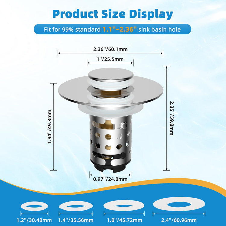 2PCS Universal Bathroom Sink Drain Strainer Hair Catcher (2 Count)
