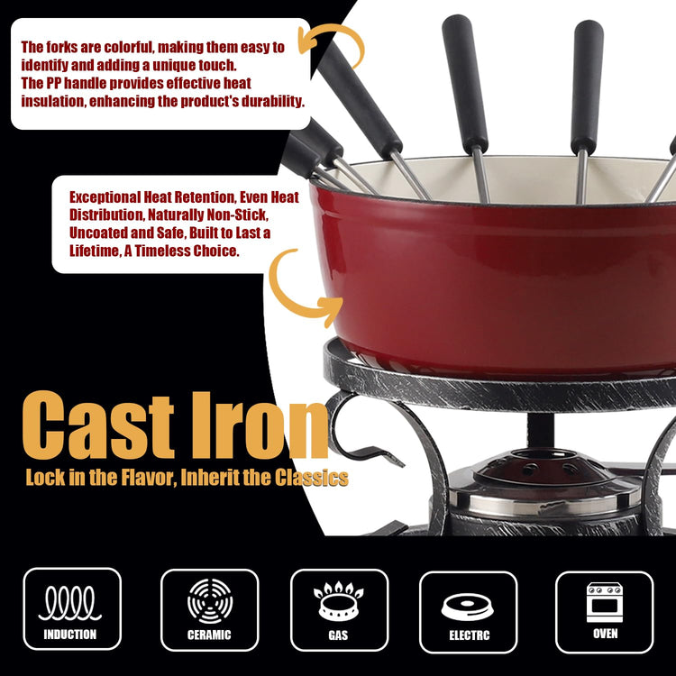 Cast Iron Swiss Fondue Set for 4