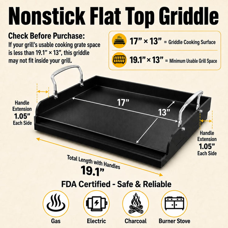 Cast Iron Griddle for Gas Grill Griddle 17 x 13 Inch Flat Top