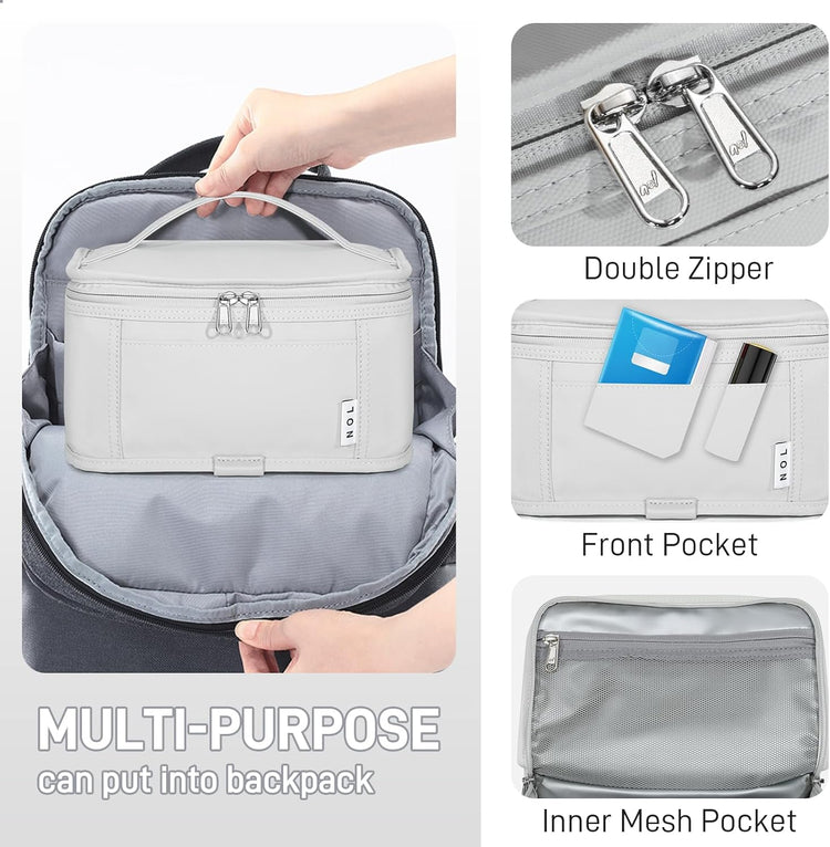 NOL Natural Organic Lifestyle Small Lunch Bag Mini Lunch Box Insulated Lunch Bag for Men/Women Leakproof Cooler Tote Bag Lightweight Nylon Waterproof Lunch Box For Work, Gray white