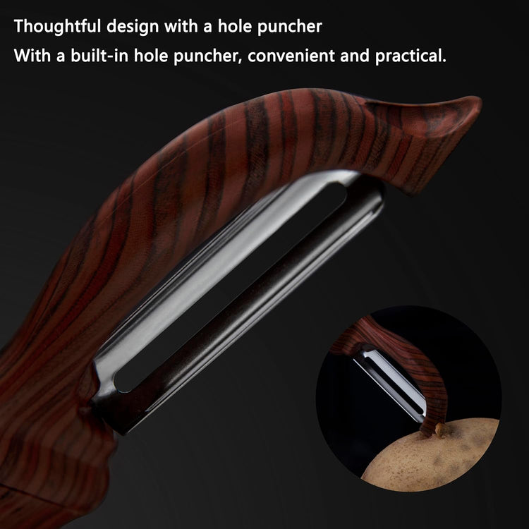 Kitchen potato vegetable peeler with stainless steel rotating blade, suitable for fruits and vegetables (Redwood grain)