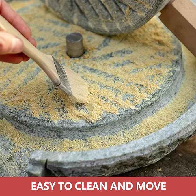 Manual Stone Grain Mill with Wooden Base for Grinding Flour, Rice, Spices, Beans, Wheat, Coffee – Premium Quality, Adjustable Coarseness, Vintage Kitchen Tool