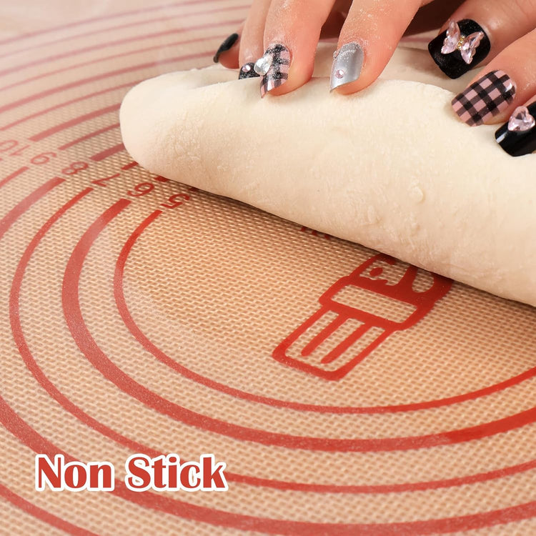 Extra Thick Silicone Pastry Mat Large for NonStick Baking Mat with Measurement,For Kneading,Fondant/Counter Pad, Dough Rolling, Silicon Cookie Sheet, Pie Crust Bake (16×20, Red)