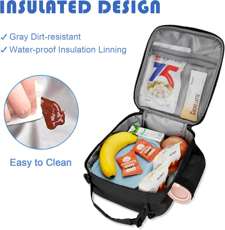 Initial Insulated Lunch Bag for Boys Kids, Back to School Gift, Reusable Leak-proof Lunch Box with Adjustable Strap for School Daycare Travel Picnic(Black,O)