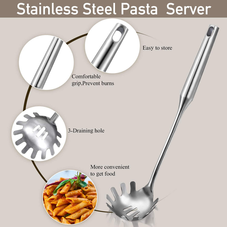 Stainless Steel Spaghetti Spoon and Pasta Tongs Set