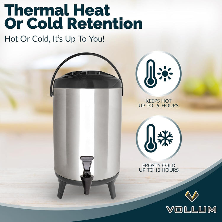 Stainless Steel Insulated Beverage Dispenser – Insulated Thermal Hot and Cold Coffee Carafe – 8 Liter Drink Dispenser with Spigot for Hot Water, Tea & Coffee, Cold Milk, Juice & More BLACK