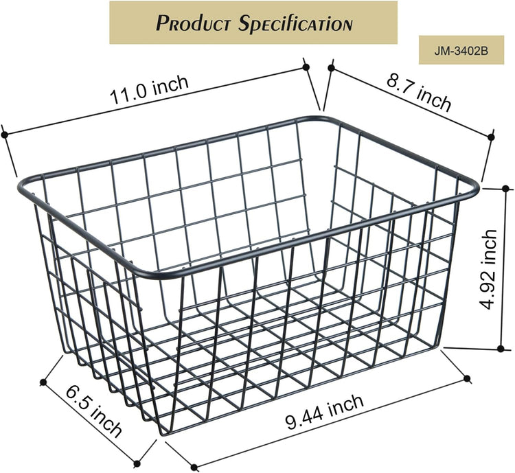 Wire Kitchen Storage Basket 4 Packs,Perfect Pantry Organization Accessories Basket,Laundry Baskets,Countertop Organization,Suitable for Kitchen,Bathroom,Bedroom,Tabletop,Stackable,Black