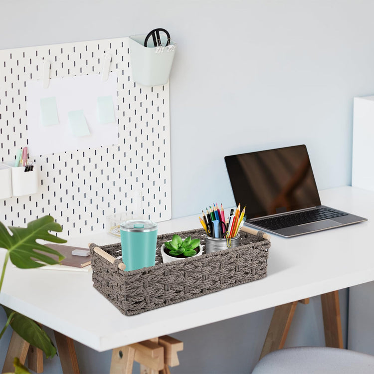 Toilet Paper Baskets Handmade Paper Rope Decorative Wicker Storage Tank Shelf Cabinet Organizer for Bathroom Home (2 Count)