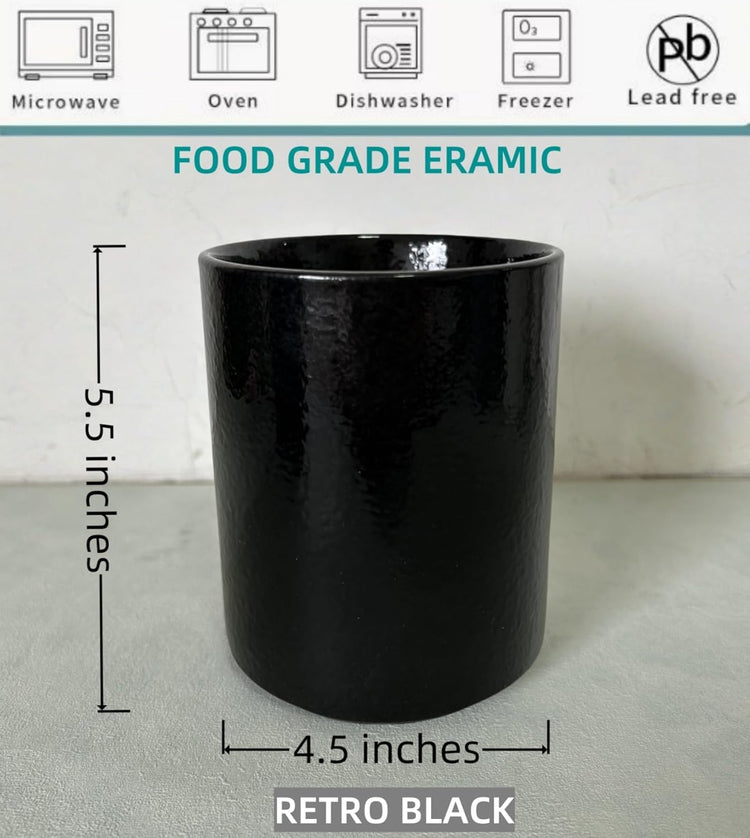 Medium Stoneware Kitchen Utensil Holder for Kitchen Counter Short Cooking Utensil Holder for Countertop Spatula Holder Small Utensil Crock Cutlery Holder Silverware Caddy Flower Vase (Retro Black)